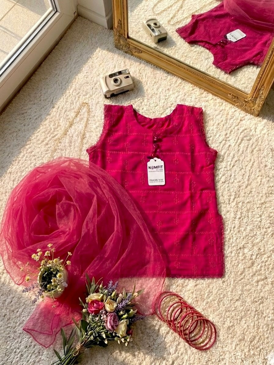 3 Pc Pink Chikankari Lawn Shirt With Sharara