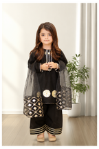 Black Elegance 3 Pc Lawn Suit for Girls