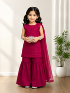 3 Pc Pink Chikankari Lawn Shirt With Sharara