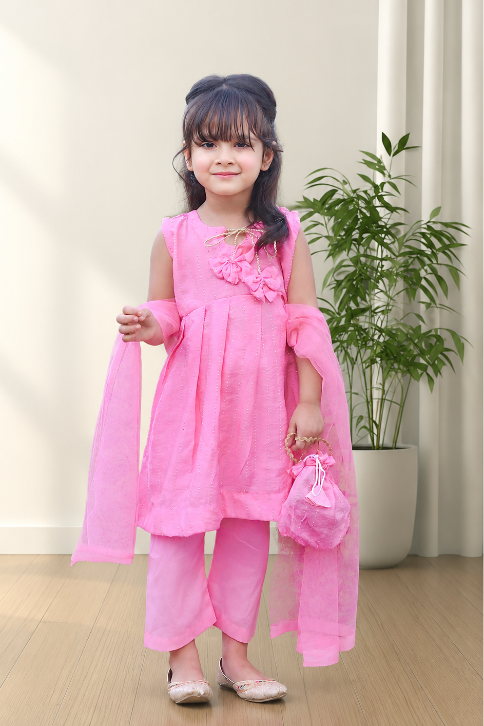 Girls 4 Pc Lawn Frock Set - Butterfly