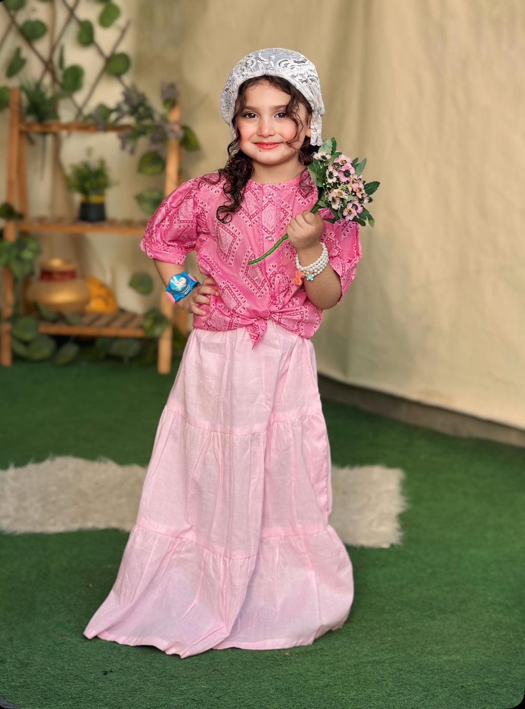 Printed Lawn Top  with Flared Skirt
