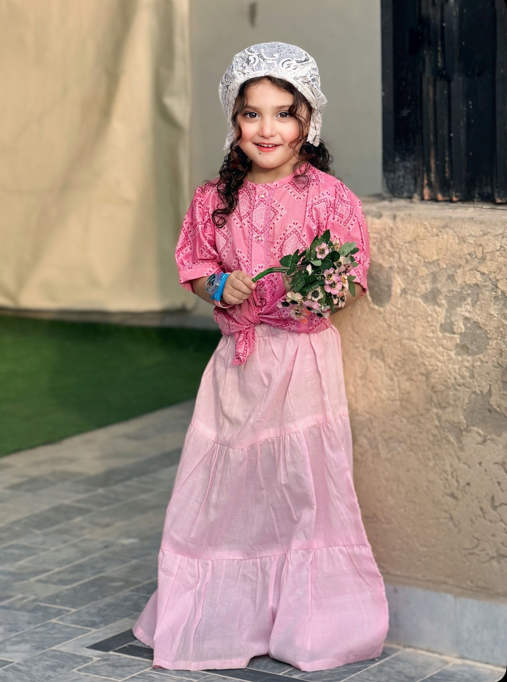 Printed Lawn Top  with Flared Skirt