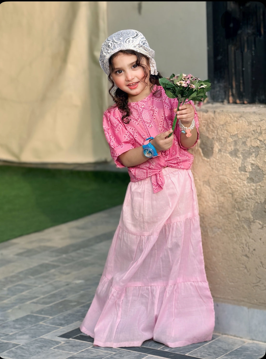 Printed Lawn Top  with Flared Skirt