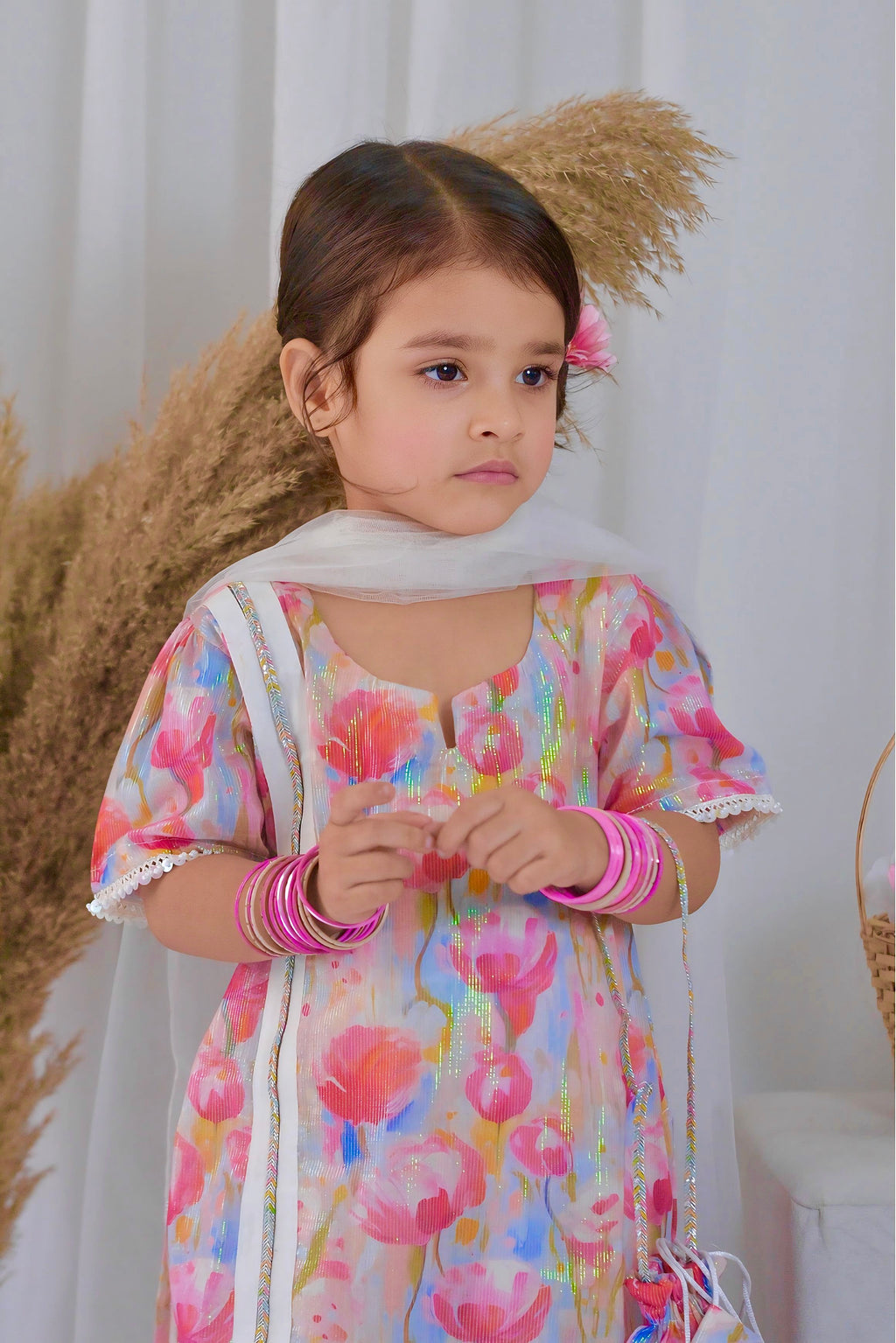 Girls 4 Pc Lawn Suit – Floral Pink