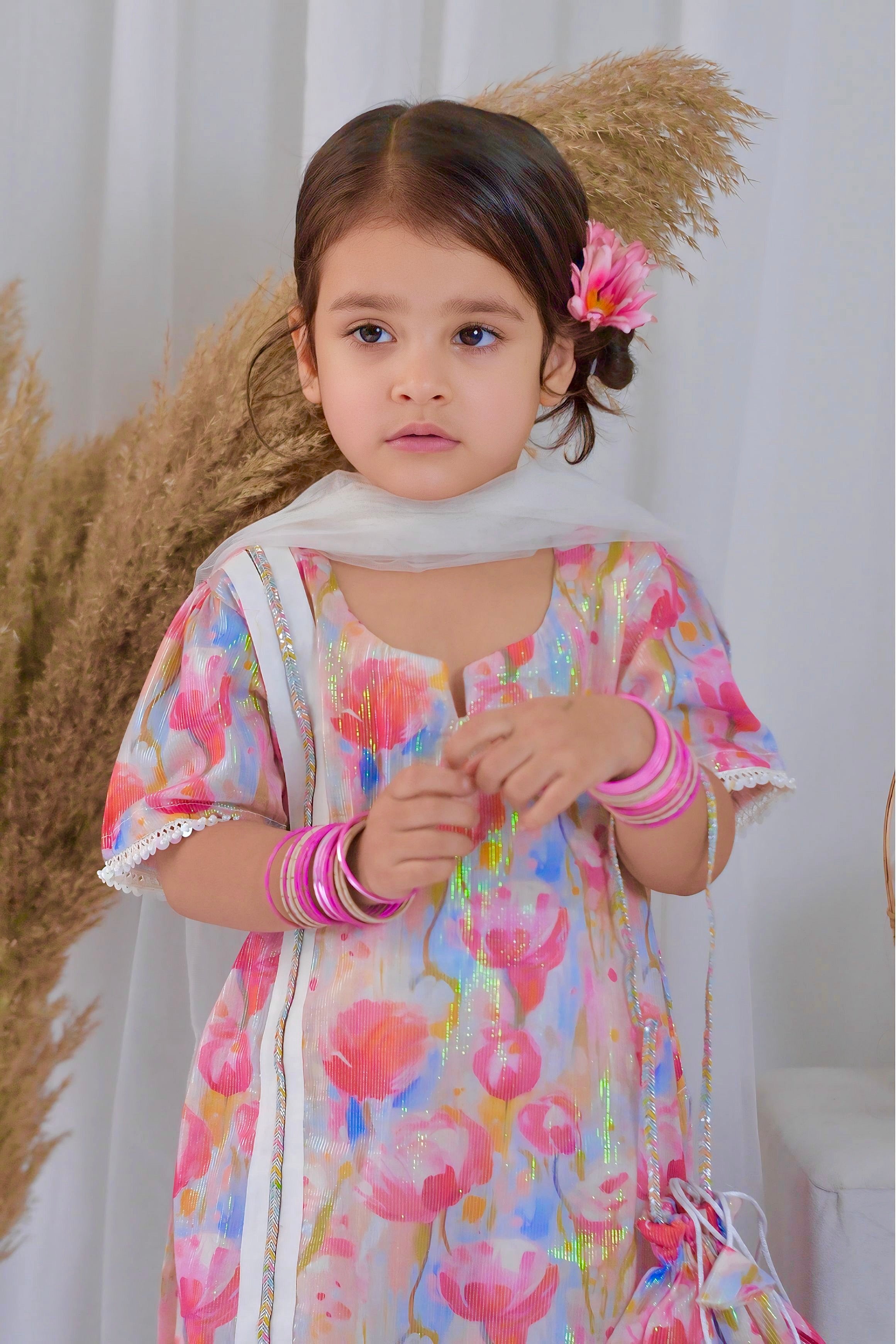 Girls 4 Pc Lawn Suit – Floral Pink