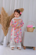 Girls 4 Pc Lawn Suit – Floral Pink