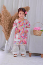 Girls 4 Pc Lawn Suit – Floral Pink