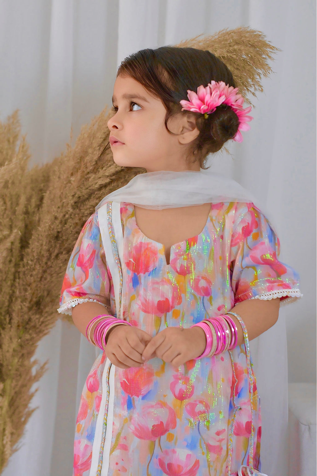 Girls 4 Pc Lawn Suit – Floral Pink