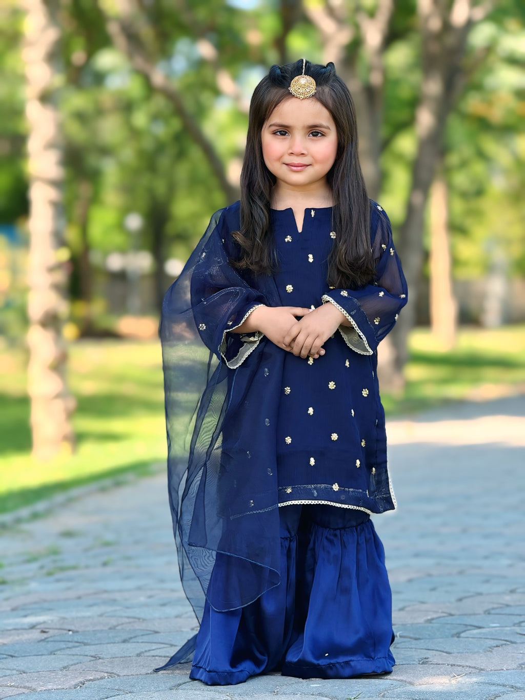 Midnight Royal - 3Pc Embroidery Shirt with Sharara