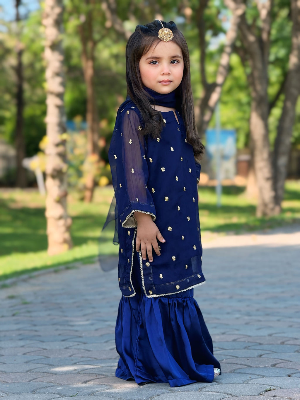 Midnight Royal - 3Pc Embroidery Shirt with Sharara