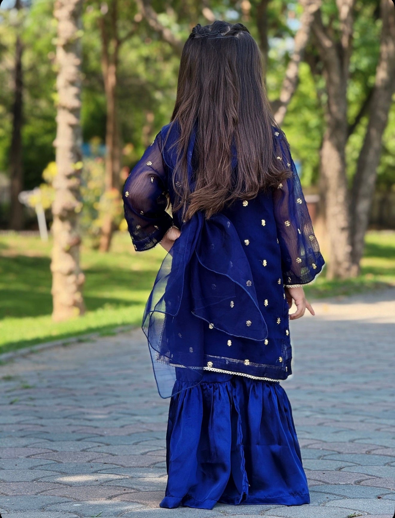 Midnight Royal - 3Pc Embroidery Shirt with Sharara