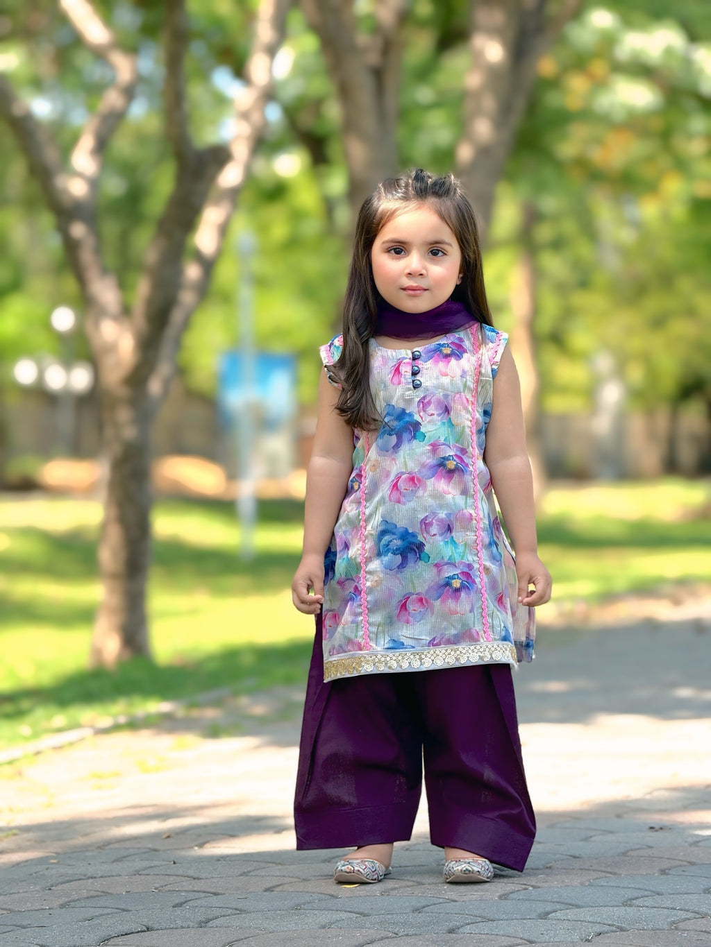 Lilac Shine - Lawn Shirt with Farshi Shalwar & Net Dupatta