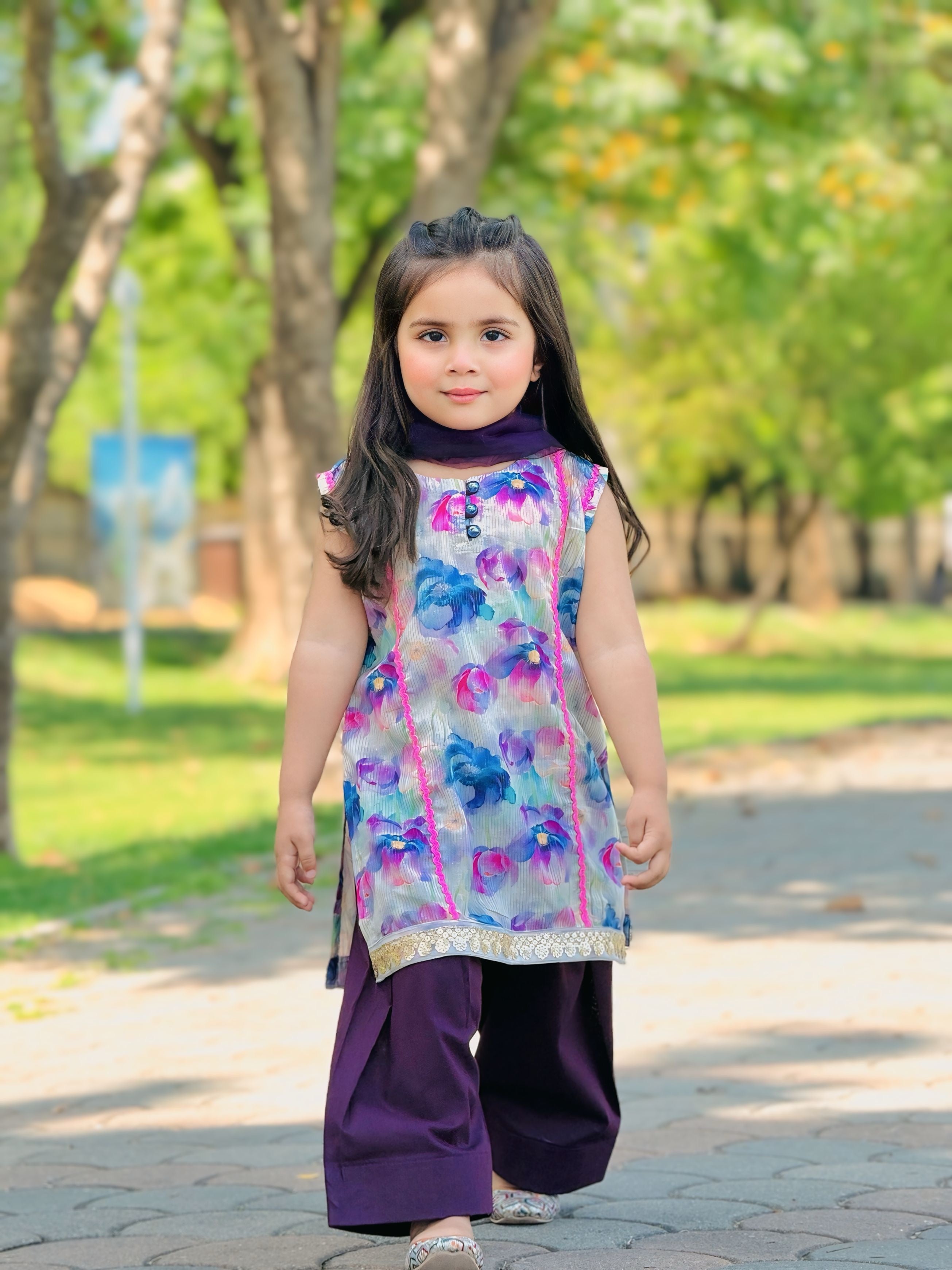 Lilac Shine - Lawn Shirt with Farshi Shalwar & Net Dupatta