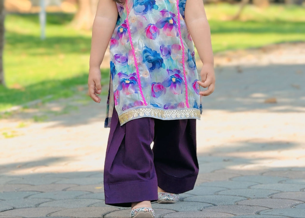 Lilac Shine - Lawn Shirt with Farshi Shalwar & Net Dupatta