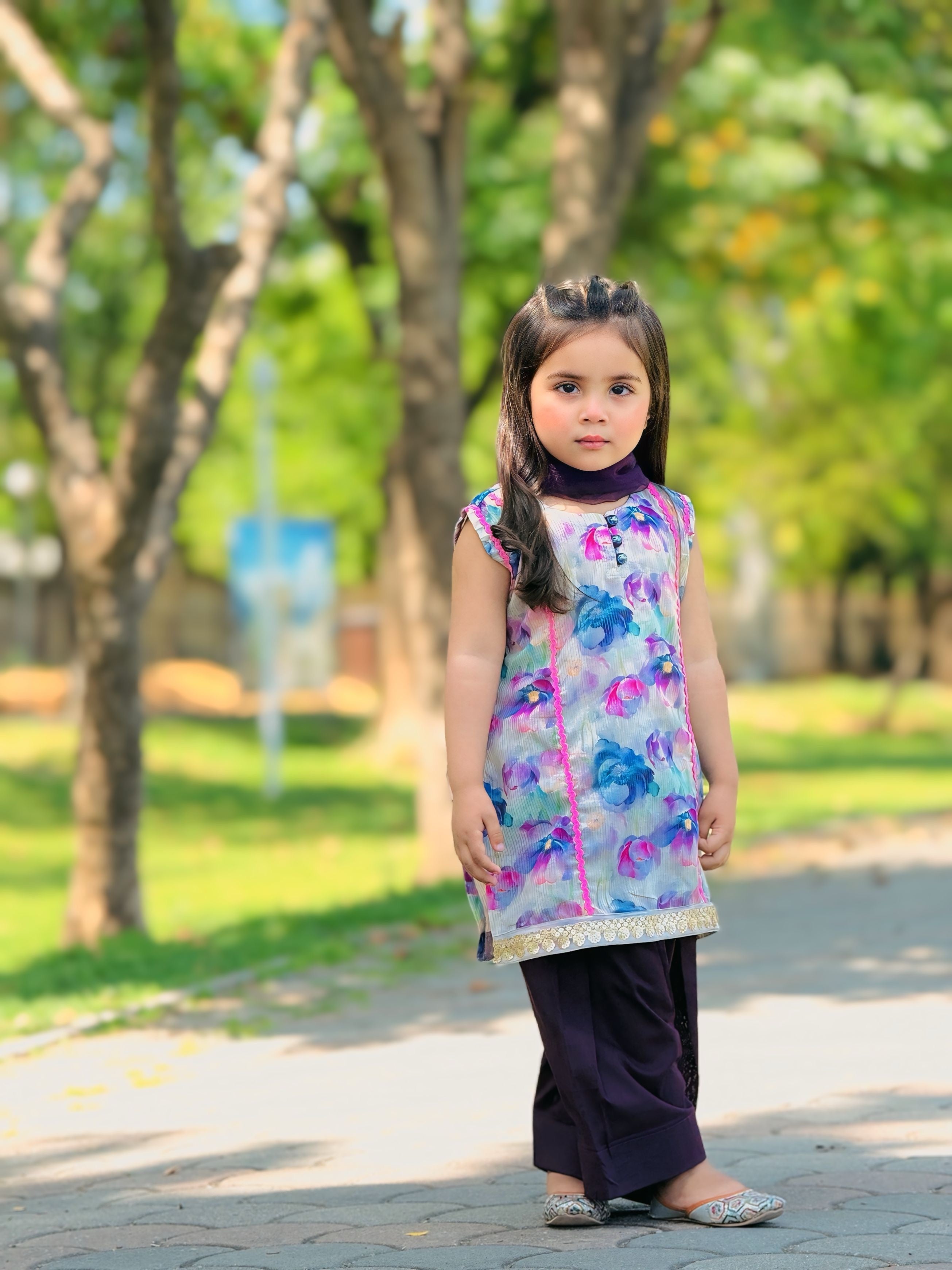 Lilac Shine - Lawn Shirt with Farshi Shalwar & Net Dupatta