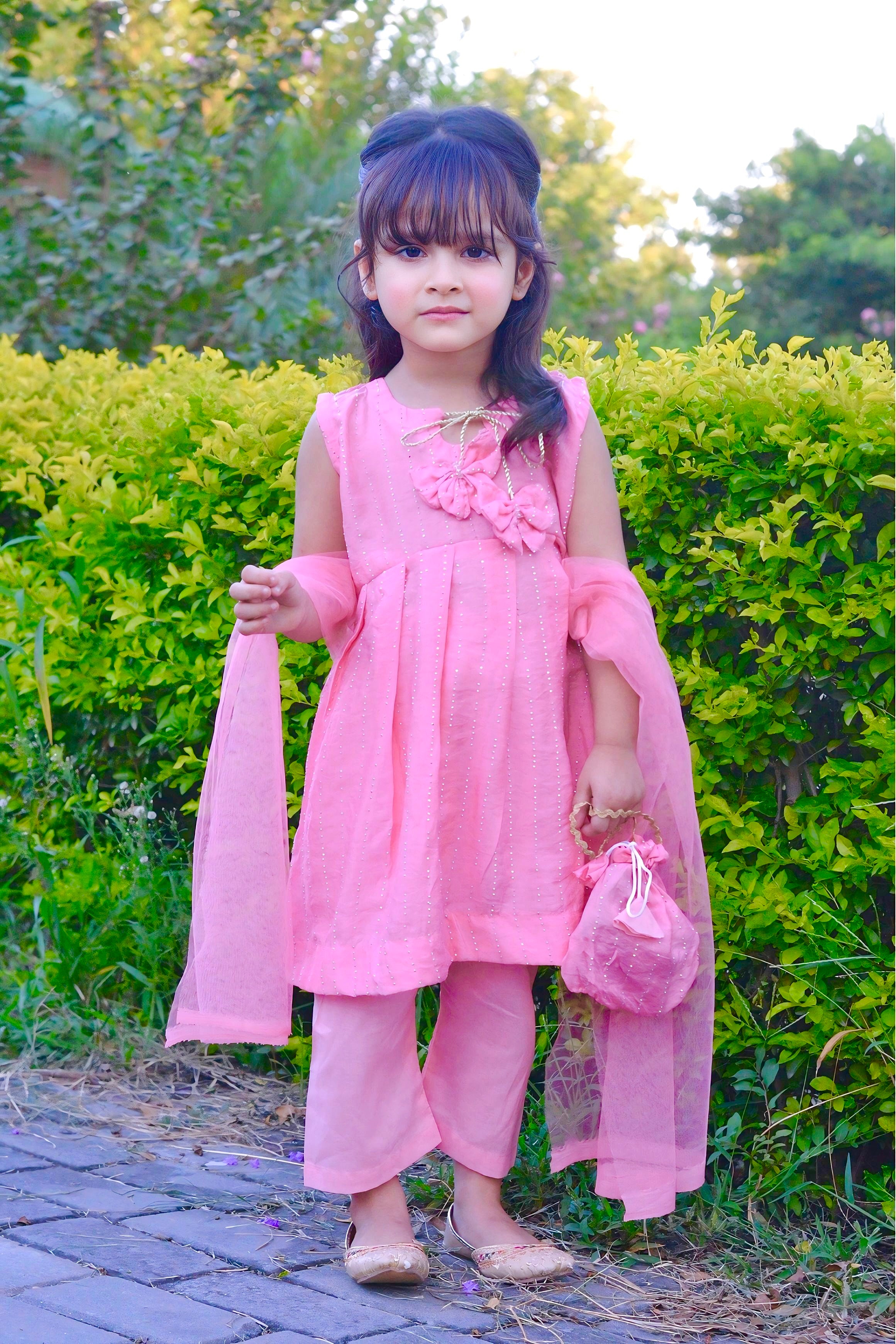 Girls 4 Pc Lawn Frock Set - Butterfly