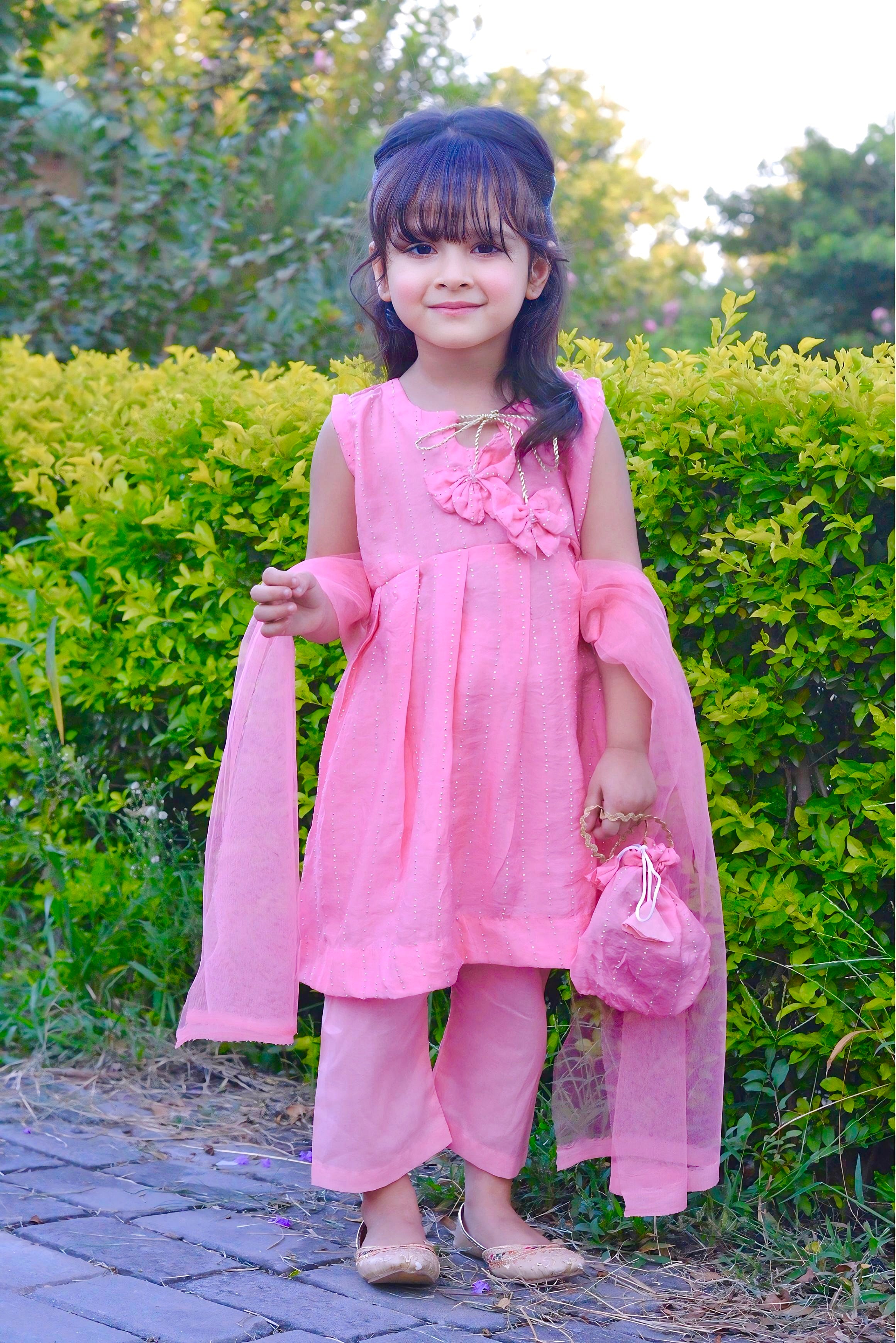 Girls 4 Pc Lawn Frock Set - Butterfly