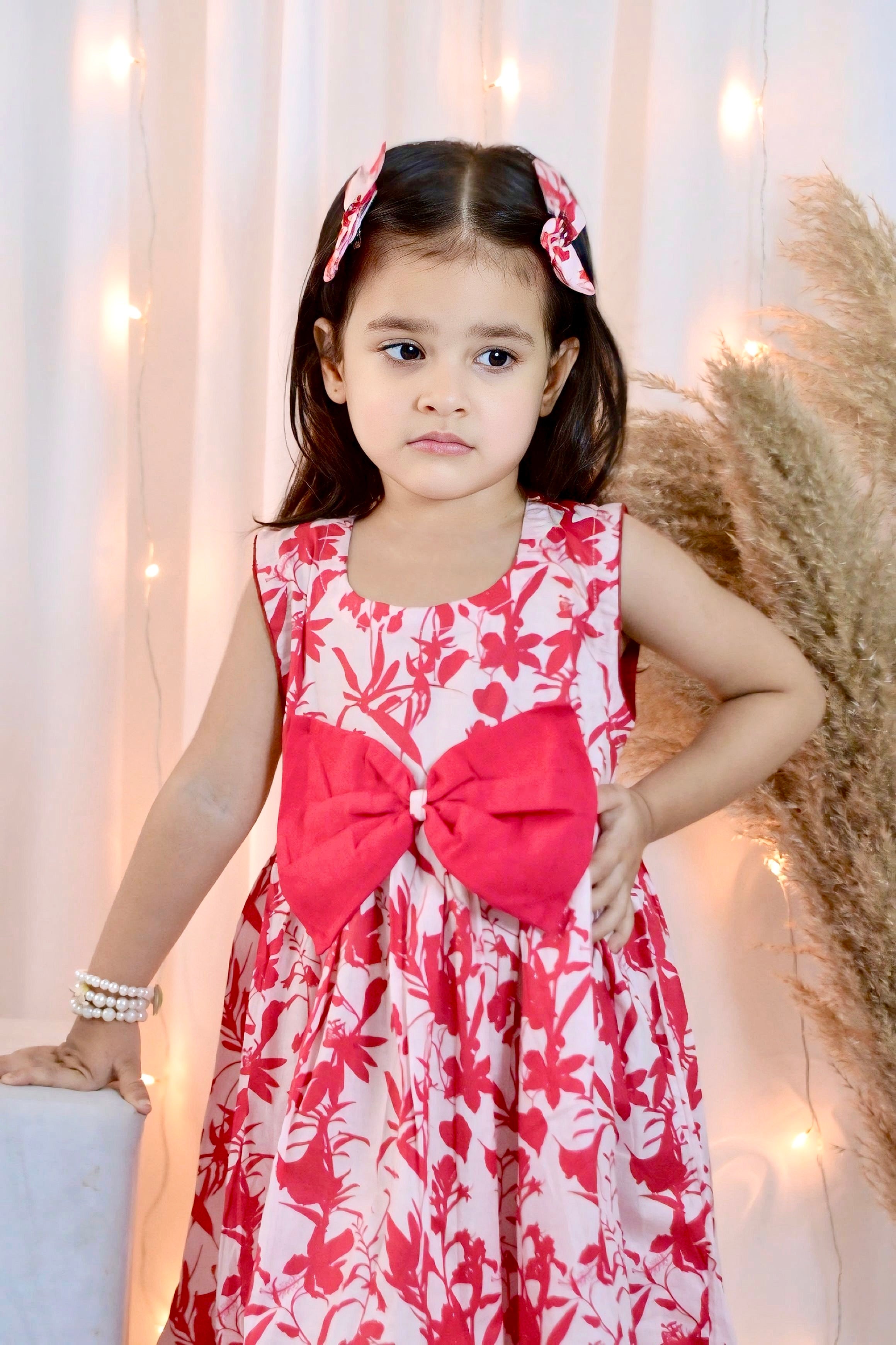 Girls Long Frock  with 2 Pins - Floral Fantasy