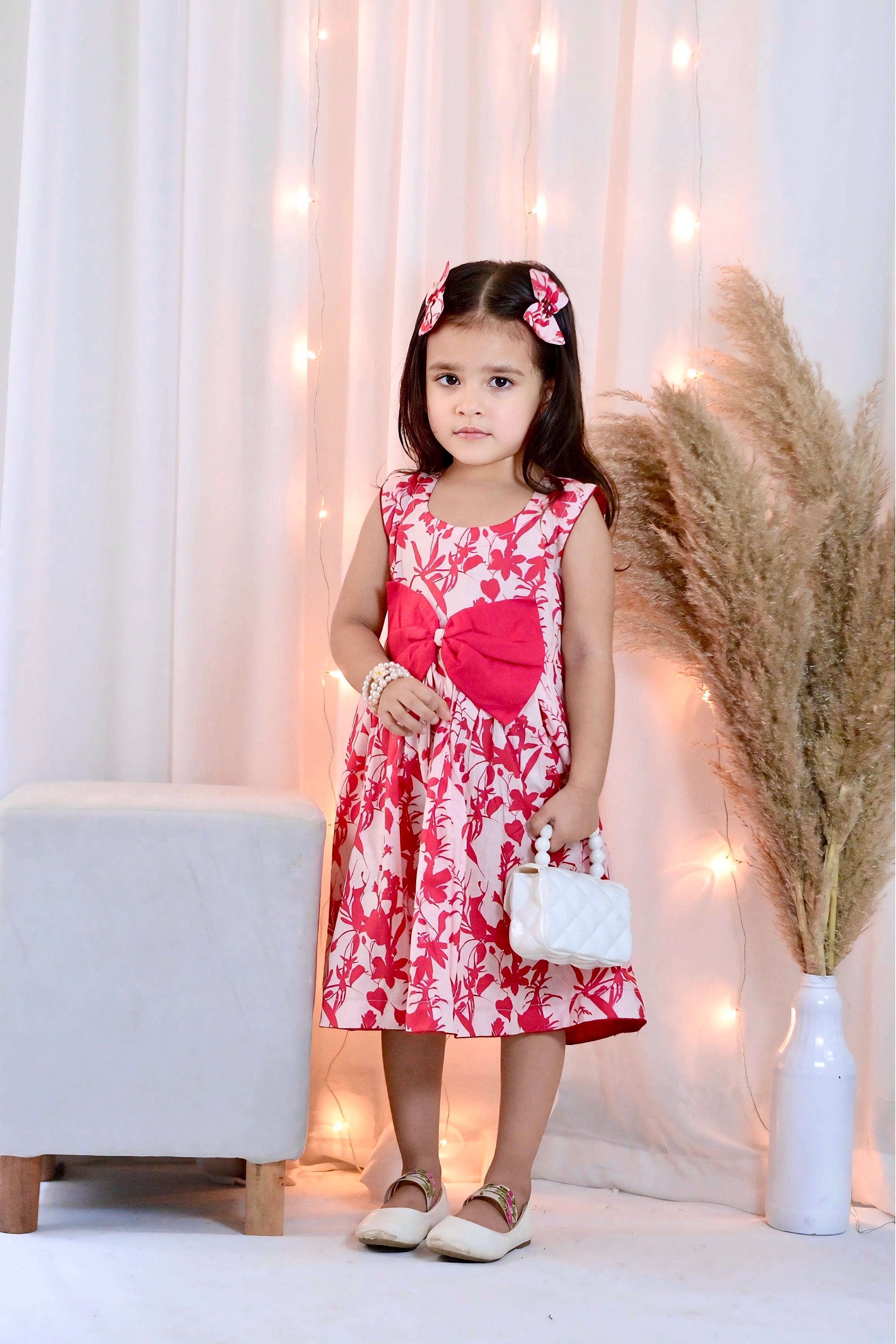 Girls Long Frock  with 2 Pins - Floral Fantasy