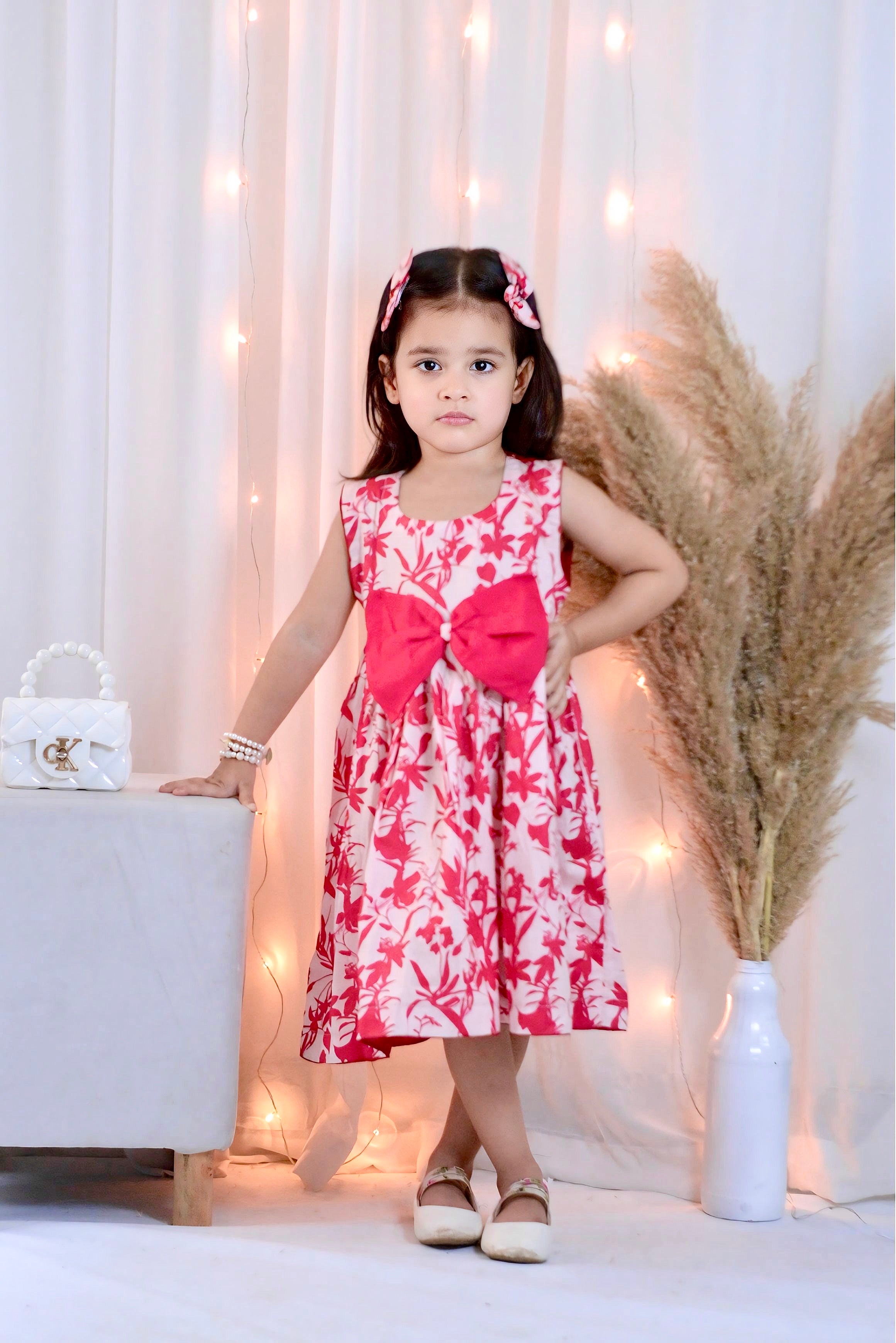Girls Long Frock  with 2 Pins - Floral Fantasy
