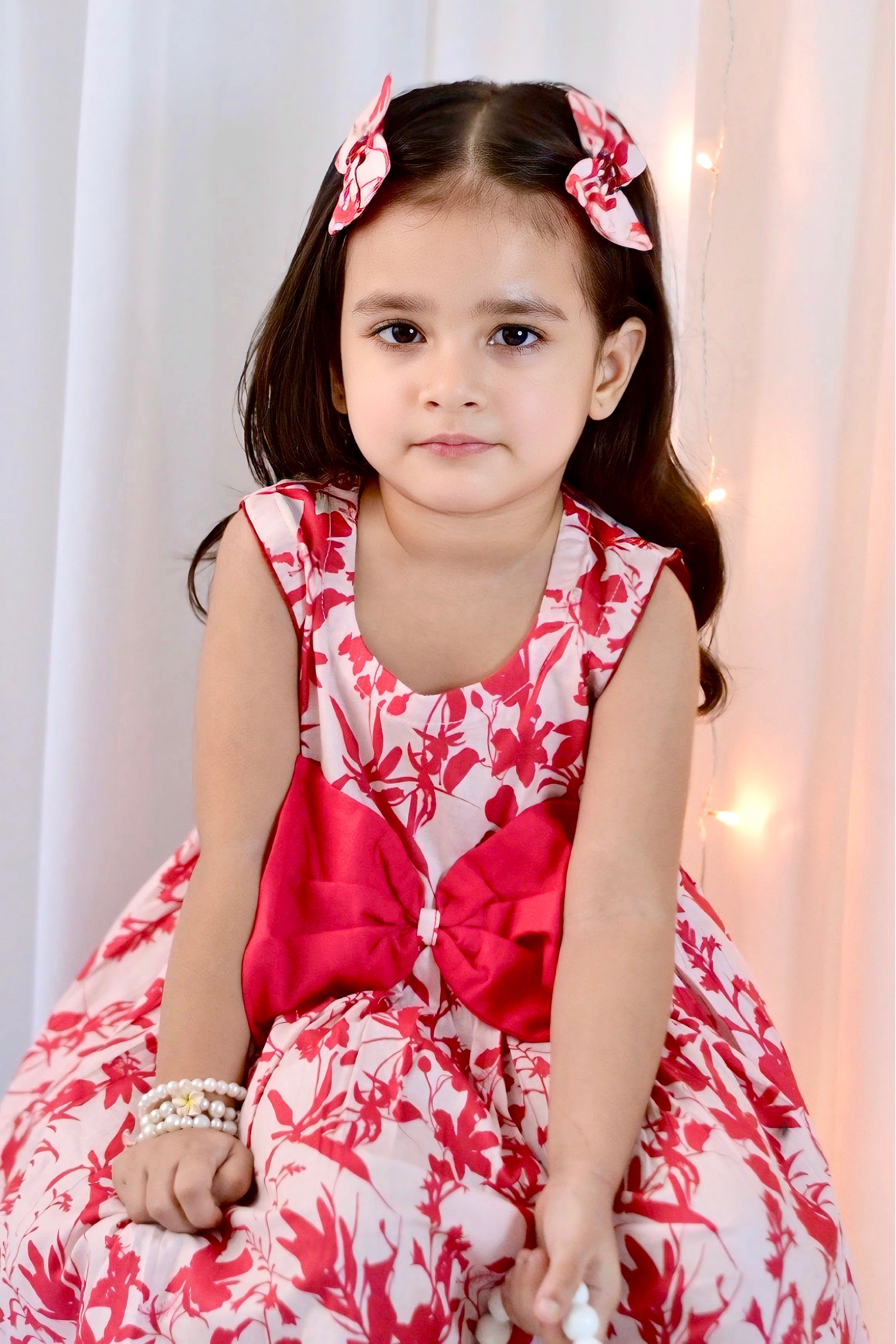 Girls Long Frock  with 2 Pins - Floral Fantasy