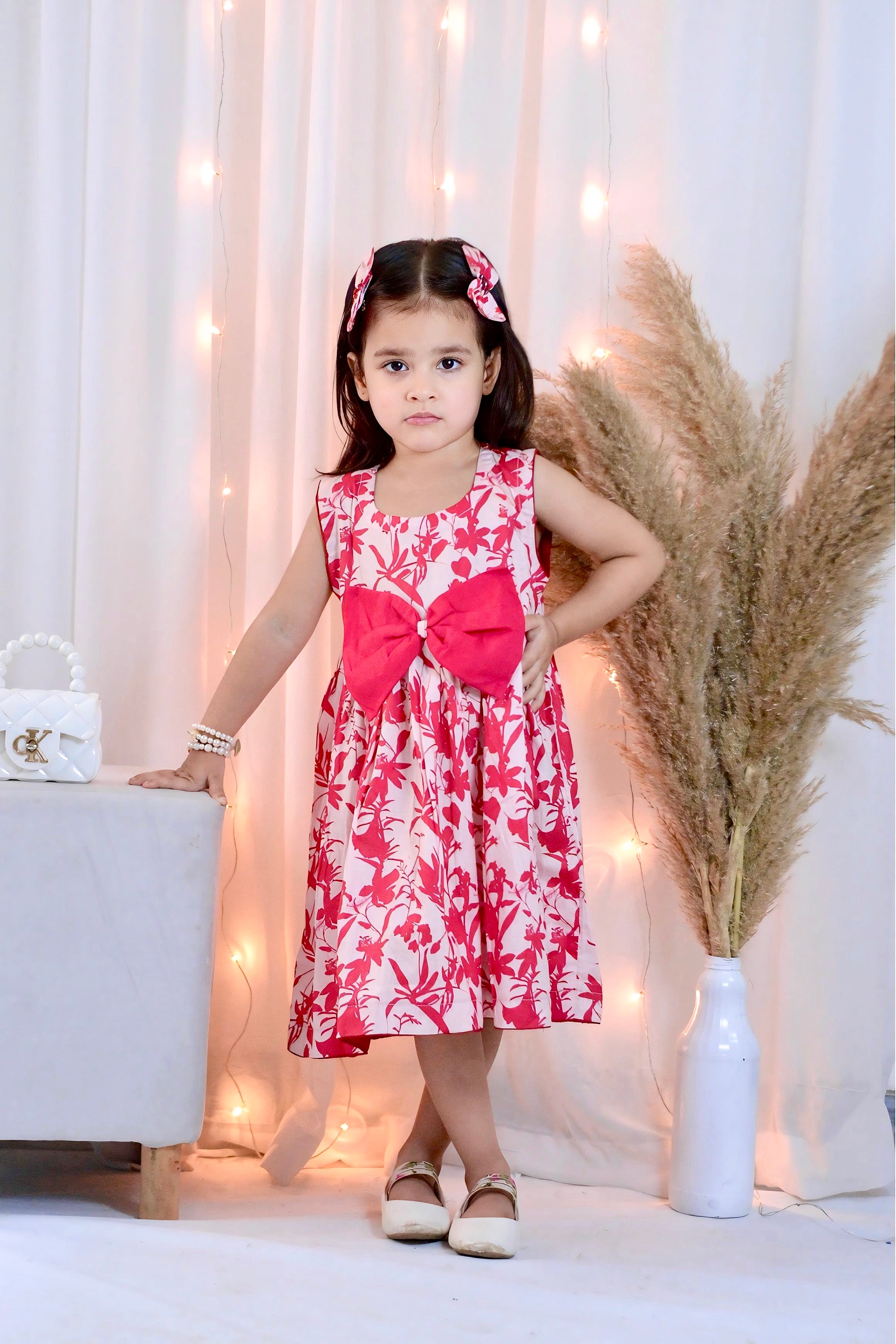 Girls Long Frock  with 2 Pins - Floral Fantasy