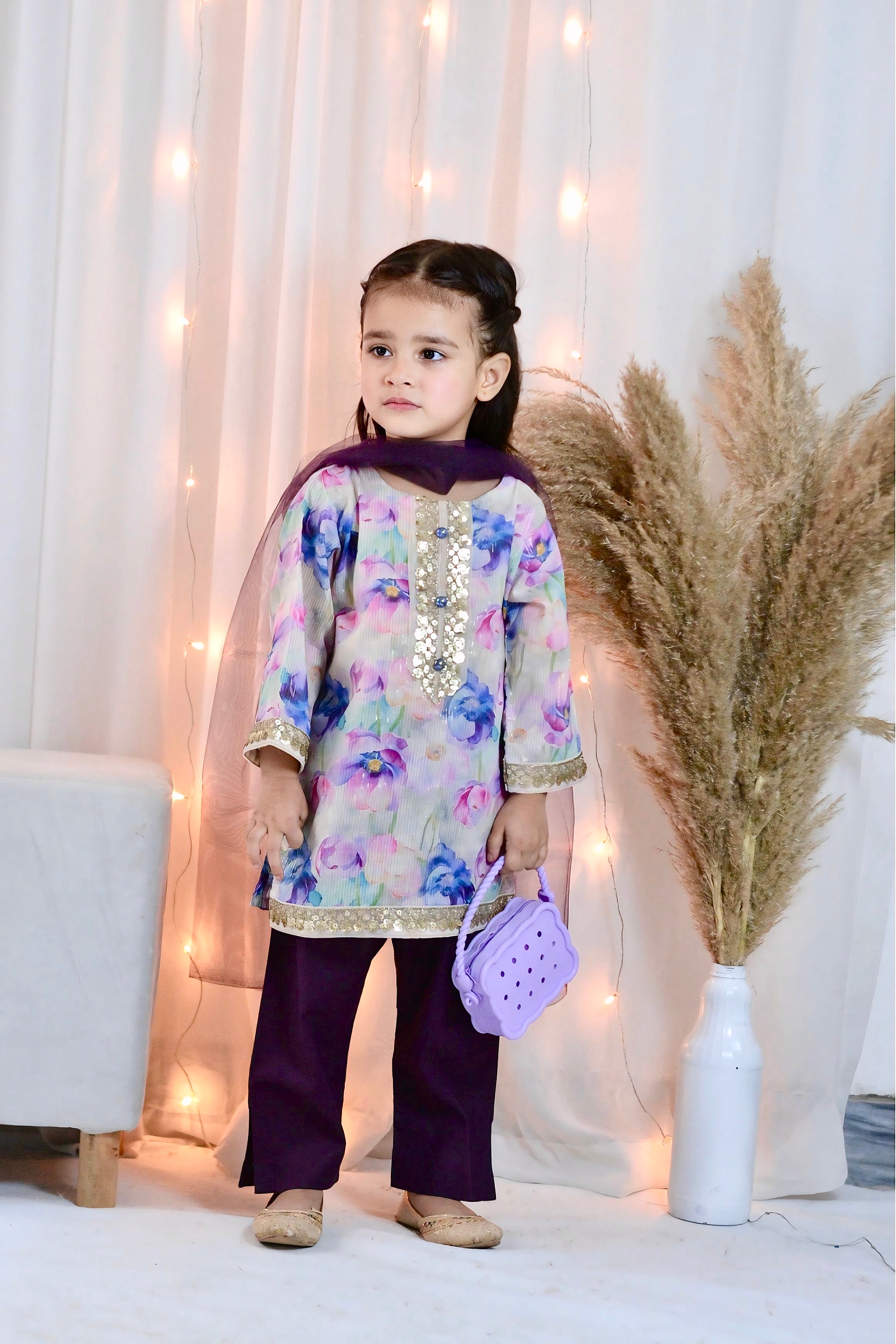 Girls 3 Pc Lawn Suit – Lilac Shine
