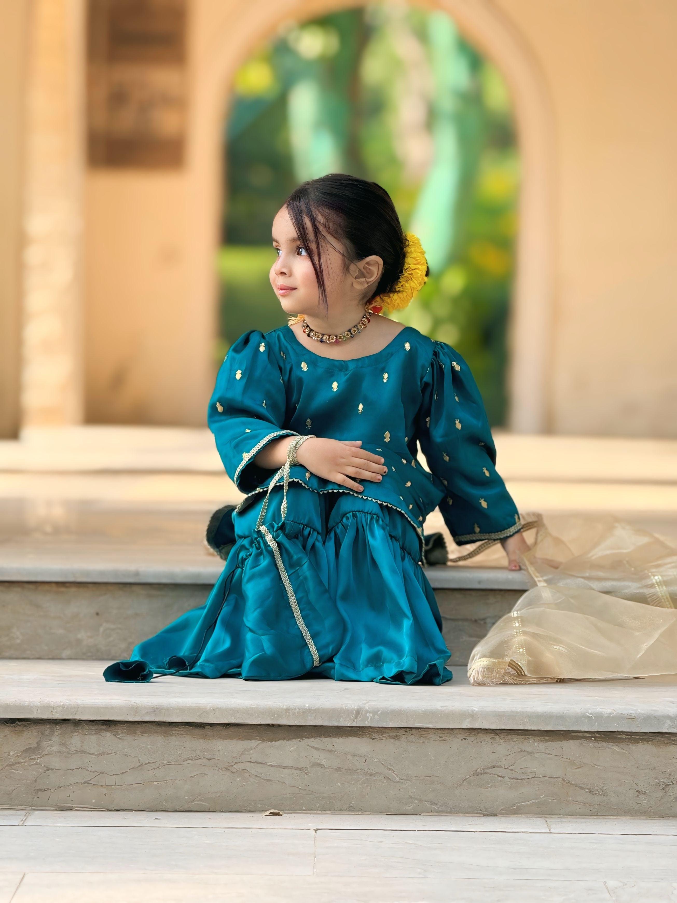 4 Pc Silk Embroidered Suit – Teal Blossom