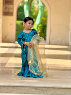 4 Pc Silk Embroidered Suit – Teal Blossom