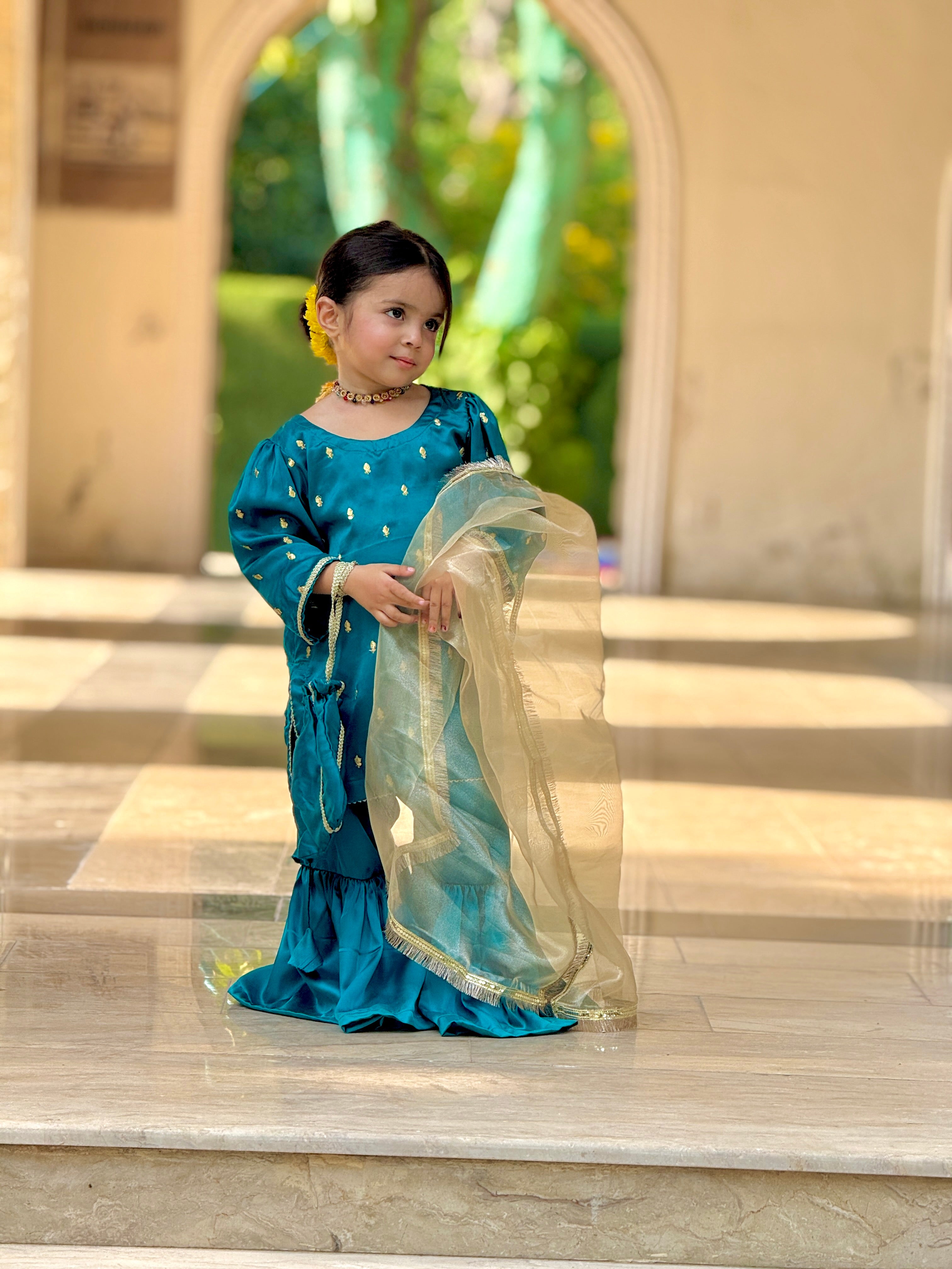 4 Pc Silk Embroidered Suit – Teal Blossom