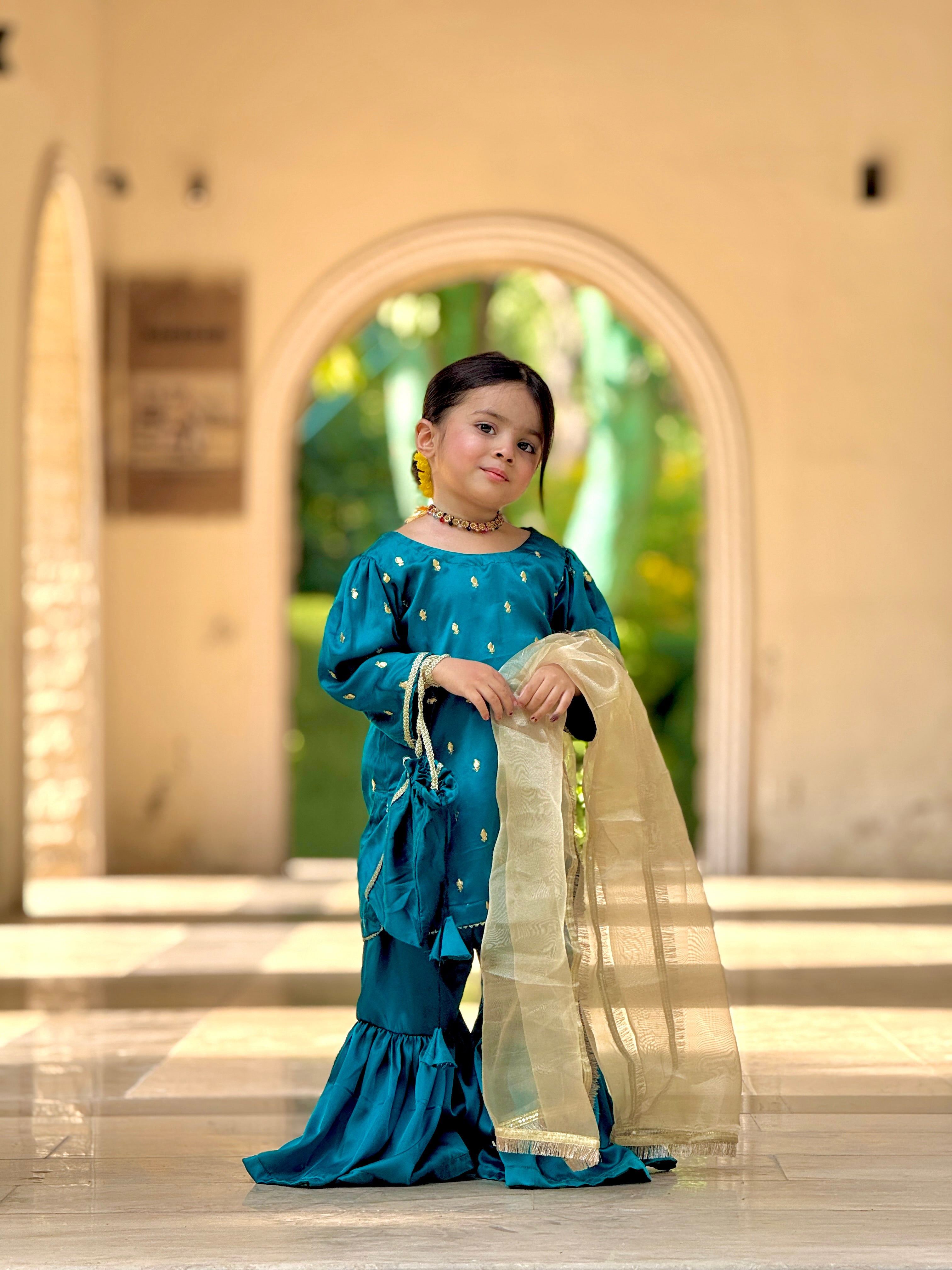 4 Pc Silk Embroidered Suit – Teal Blossom