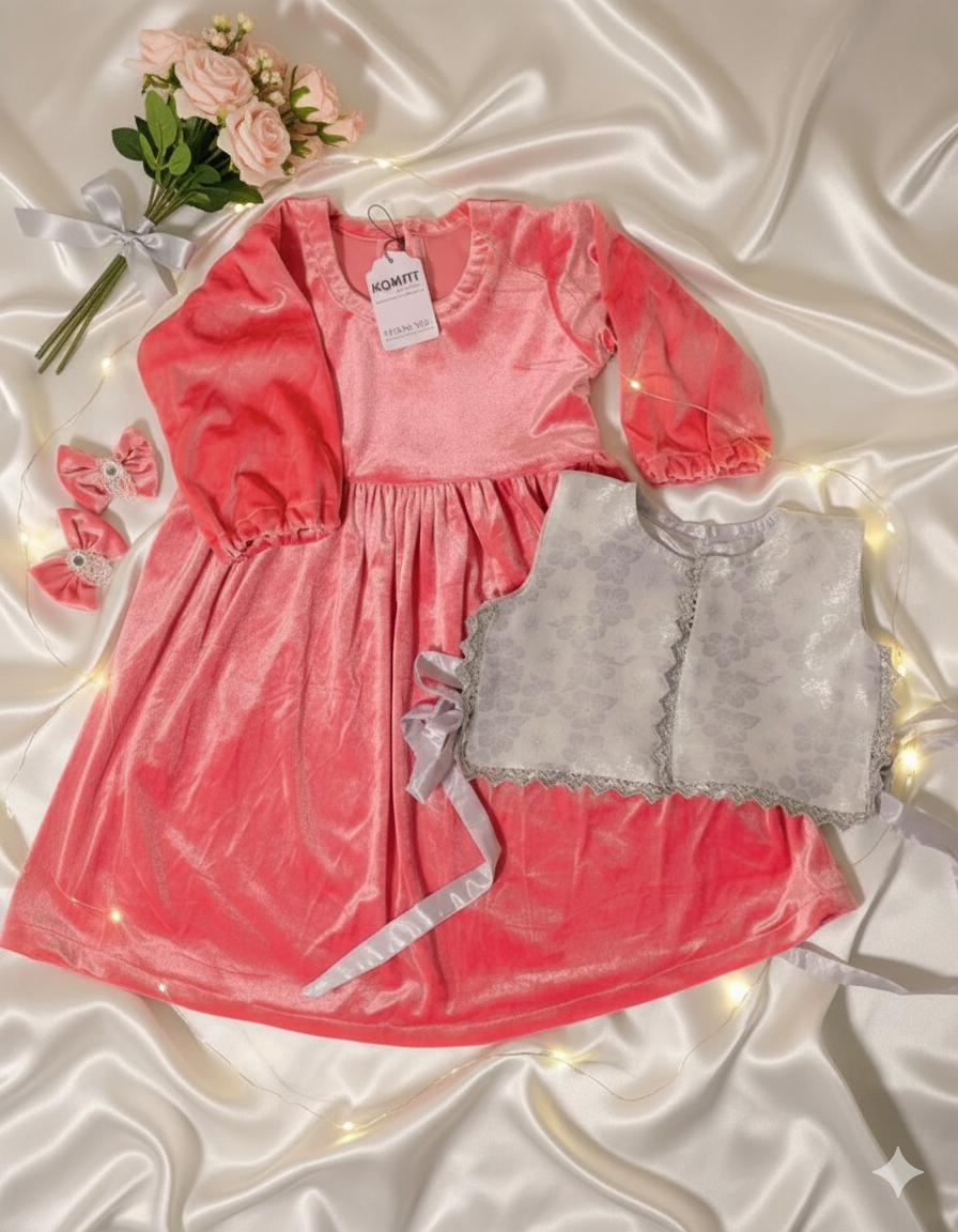 Velvet Long Frock with Matching Jacket & 2 Hair Pins