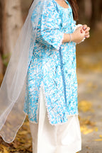 Lawn Shirt with Farshi Shalwar & Net Dupatta- 3 Piece Suit