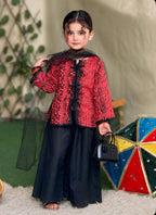 Black Printed Lawn 3PC Set with Net Dupatta for Girls