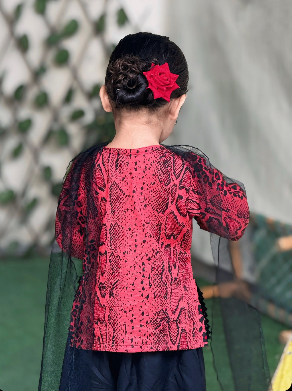 Black Printed Lawn 3PC Set with Net Dupatta for Girls