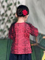 Black Printed Lawn 3PC Set with Net Dupatta for Girls