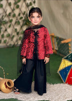Black Printed Lawn 3PC Set with Net Dupatta for Girls