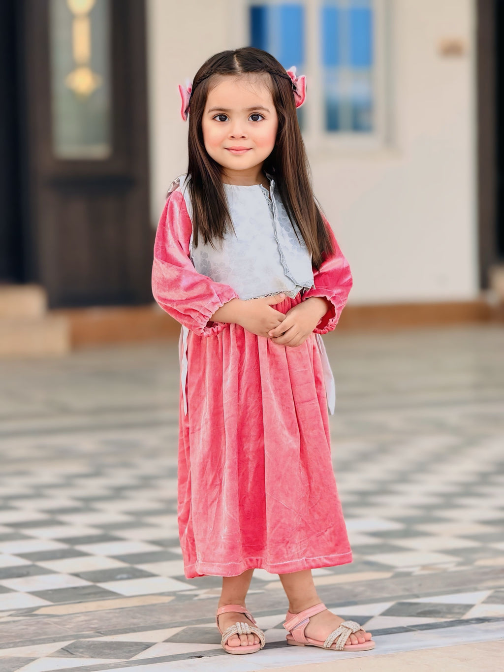 Velvet Long Frock with Matching Jacket & 2 Hair Pins