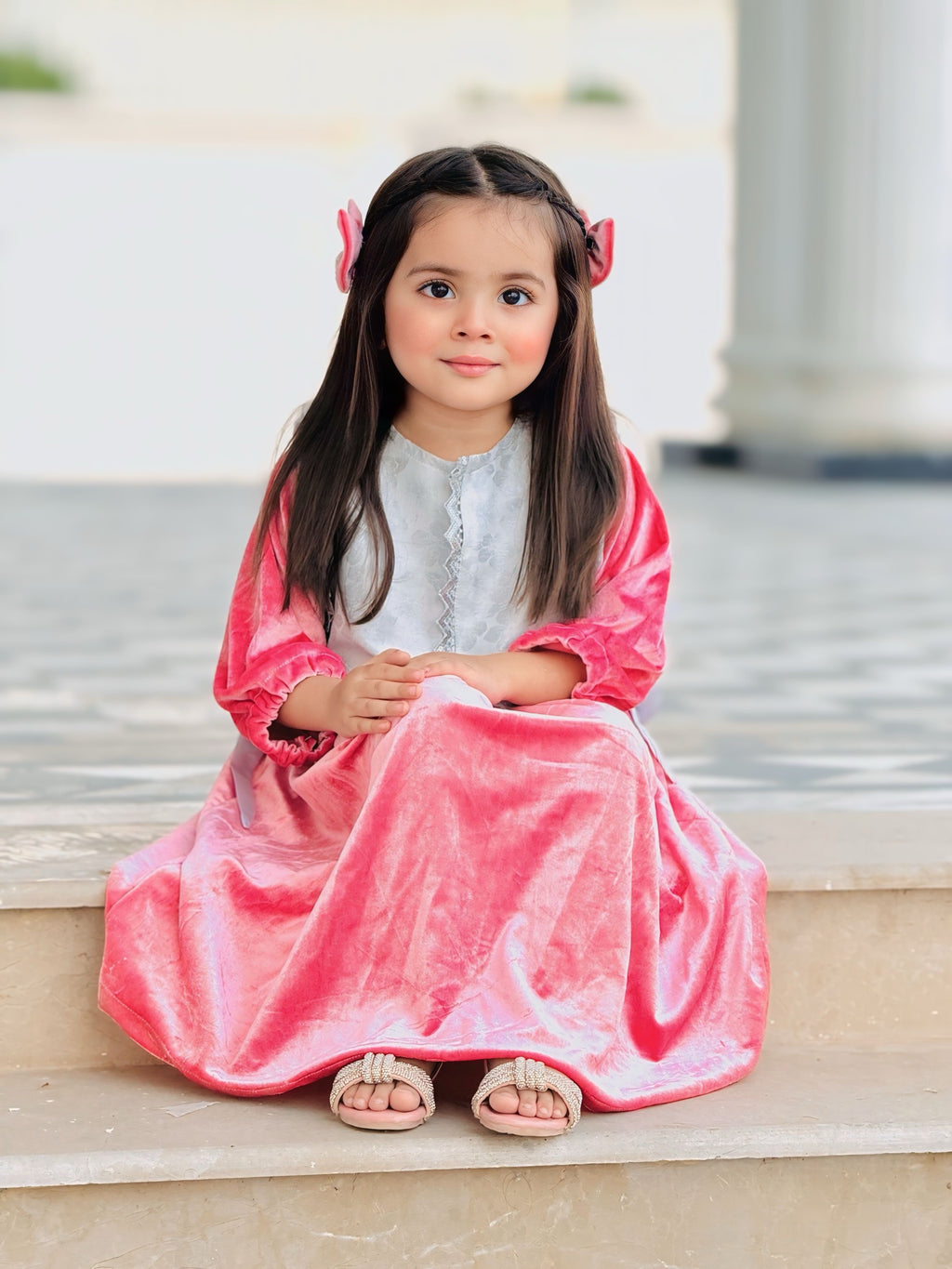 Velvet Long Frock with Matching Jacket & 2 Hair Pins