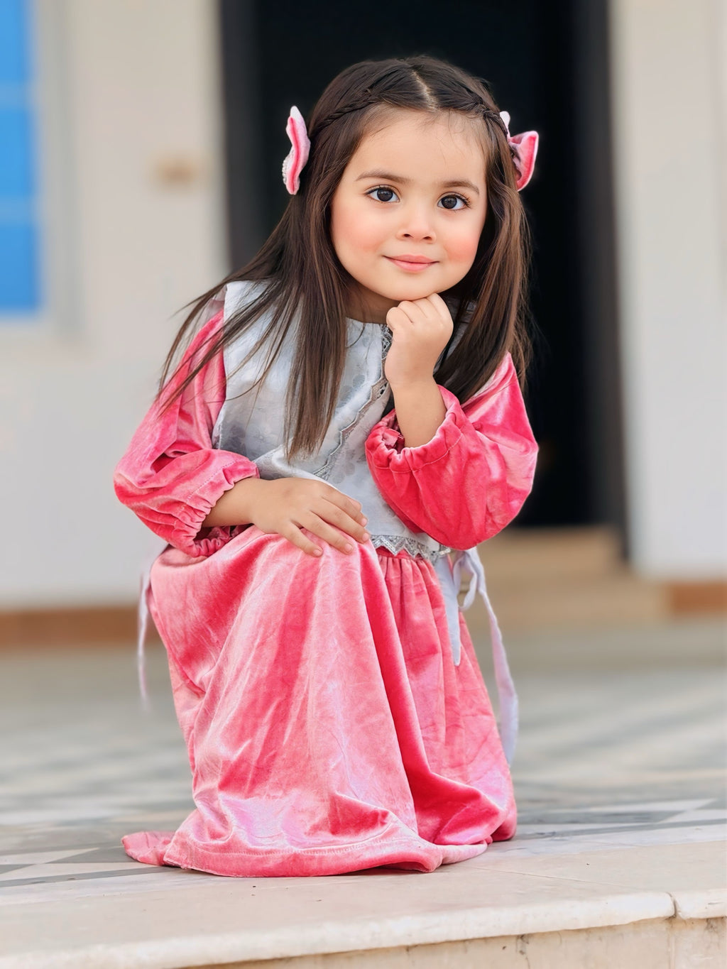 Velvet Long Frock with Matching Jacket & 2 Hair Pins