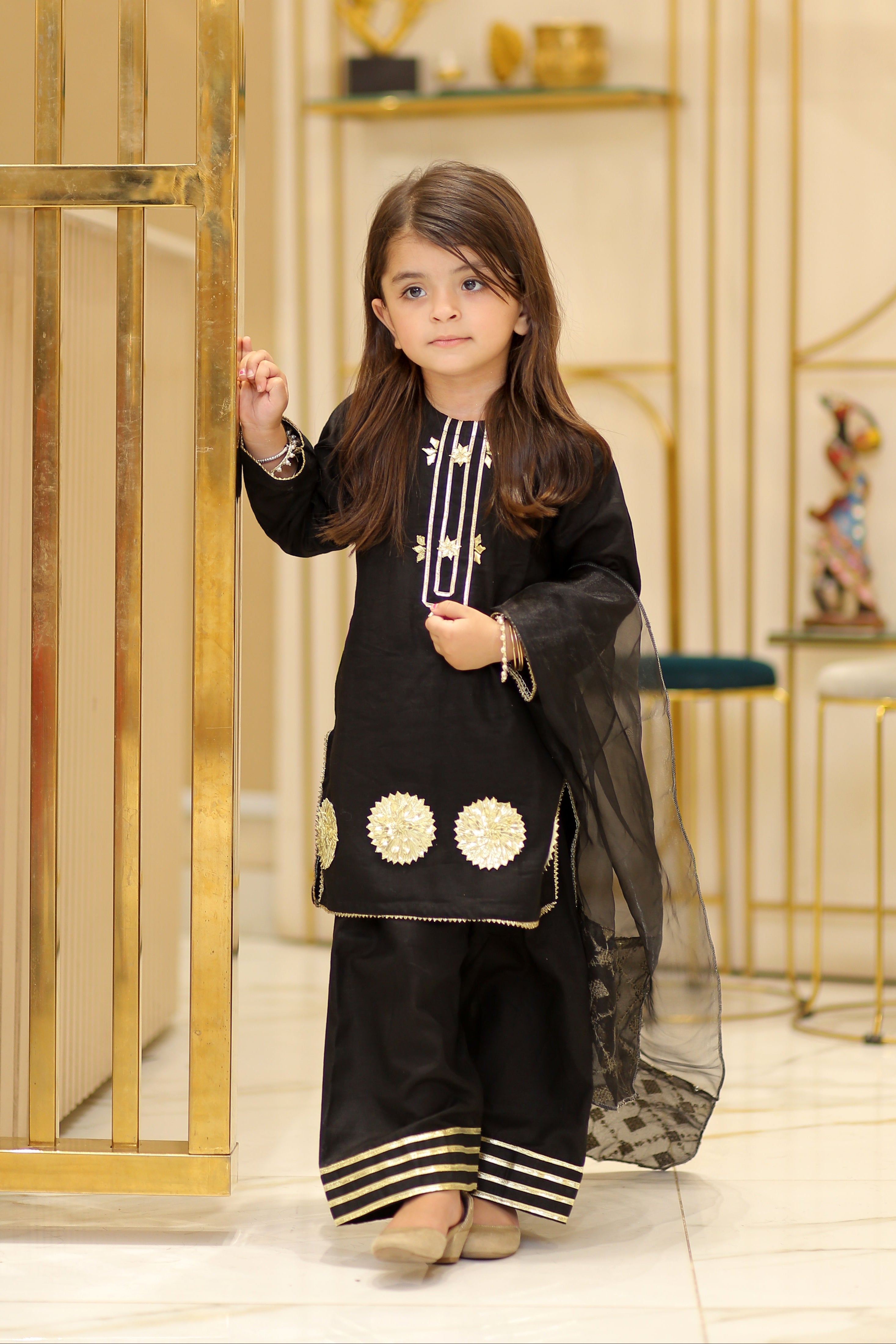 Black Elegance 3 Pc Lawn Suit for Girls