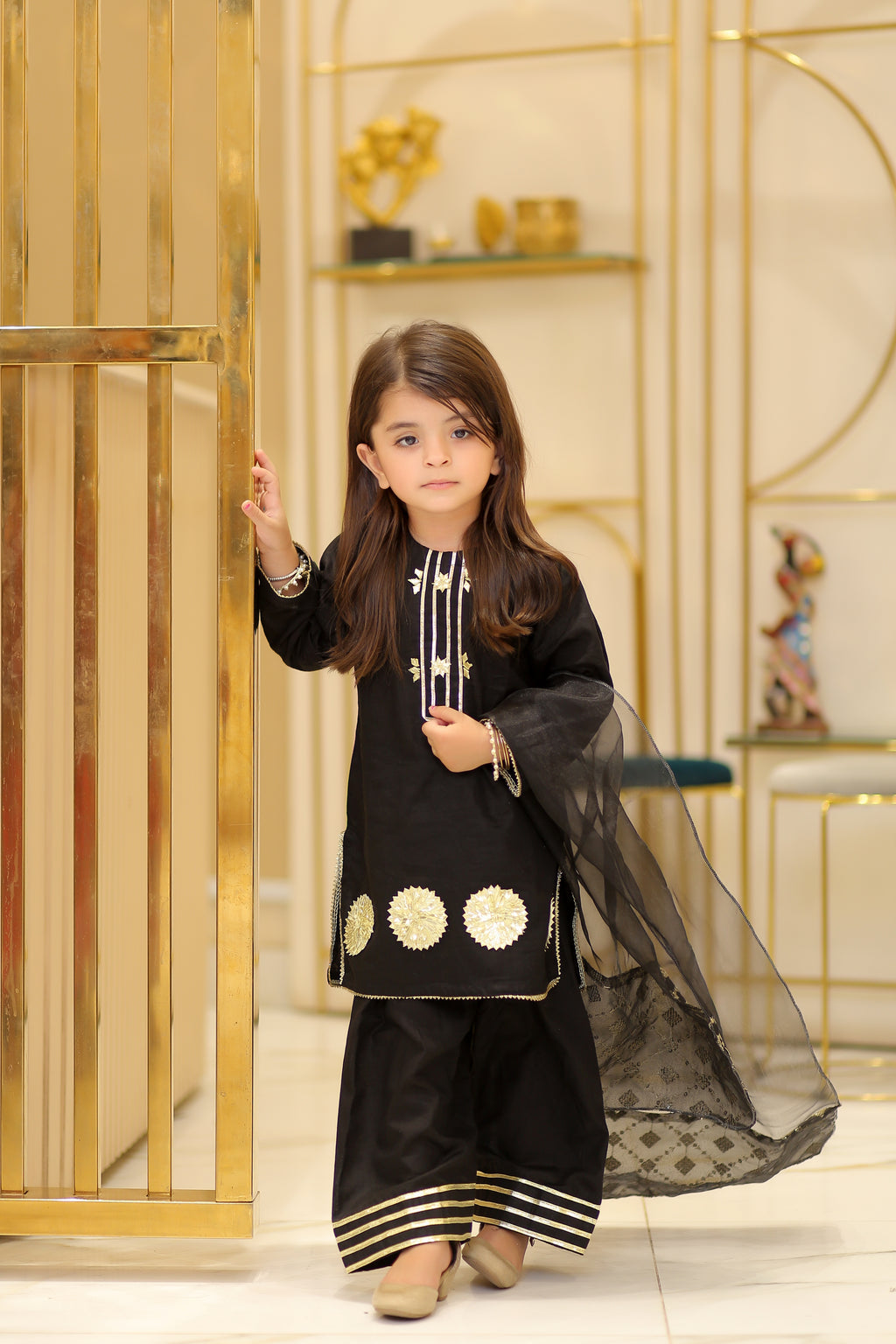Black Elegance 3 Pc Lawn Suit for Girls