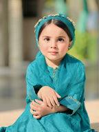 4-Piece Long Frock Set with Trouser, Pins & Dupatta