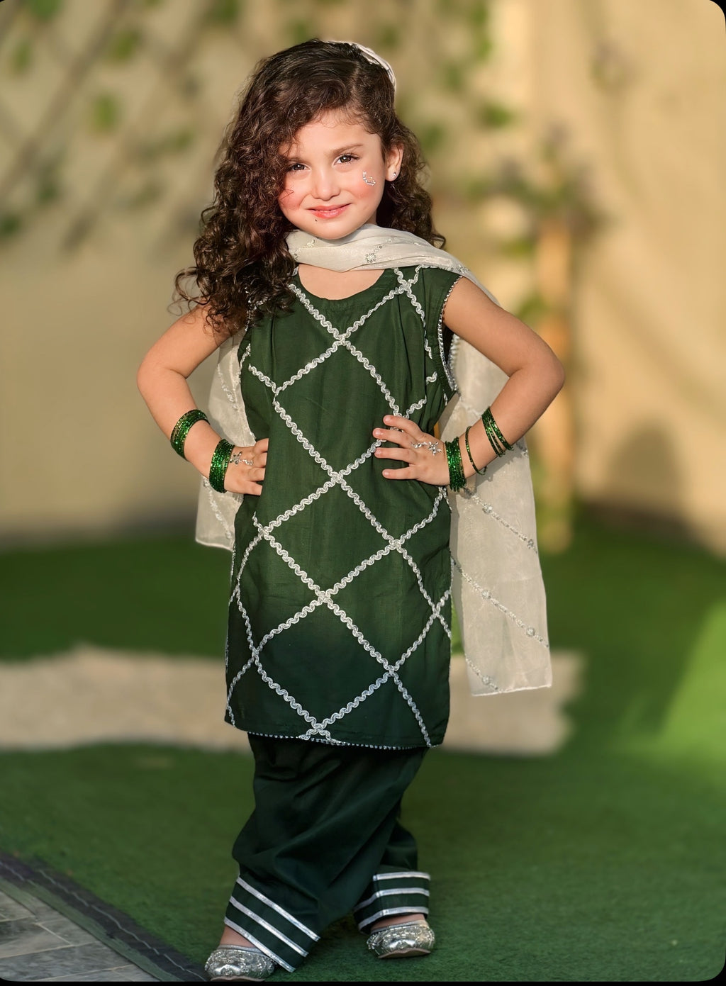 Green Festive Outfit – 3 Piece Kids Suit
