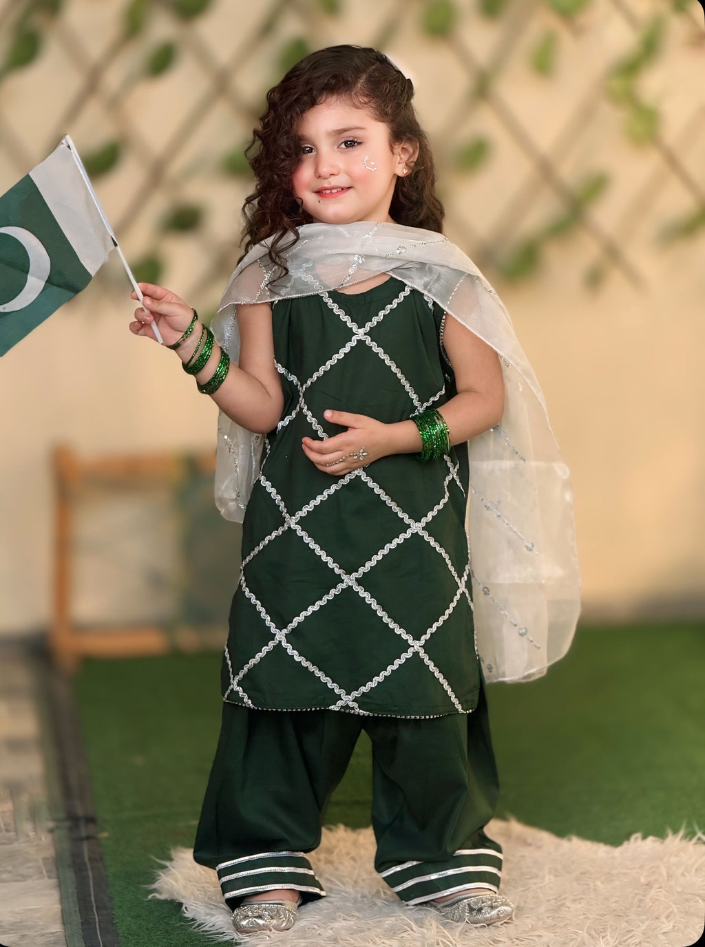 Green Festive Outfit – 3 Piece Kids Suit