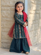 Girls 3 Pc Embroidered Lawn Shirt with Sharara