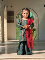Girls 3 Pc Embroidered Lawn Shirt with Sharara