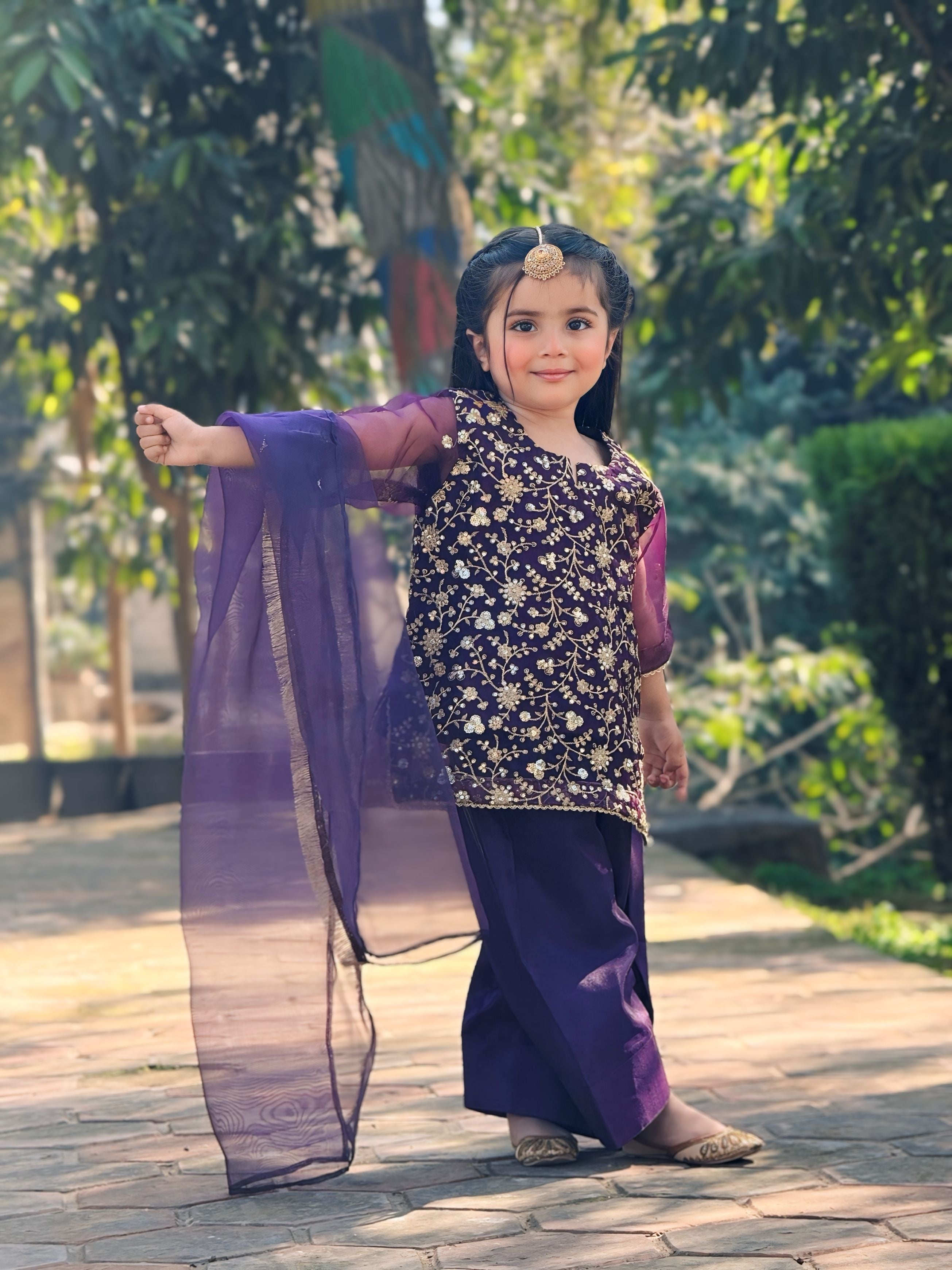 Embroidered tissue shirt with Farshi shalwar