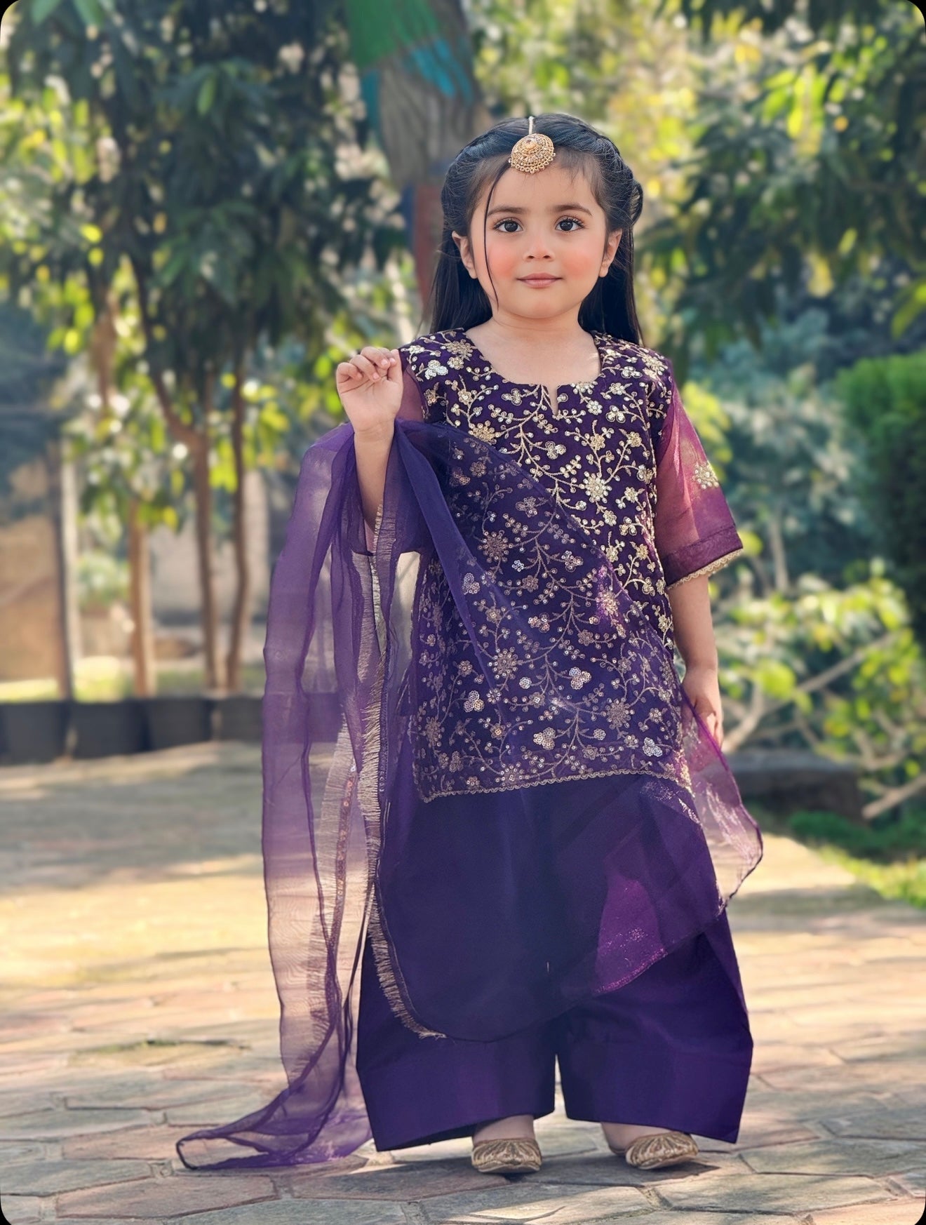 Embroidered tissue shirt with Farshi shalwar