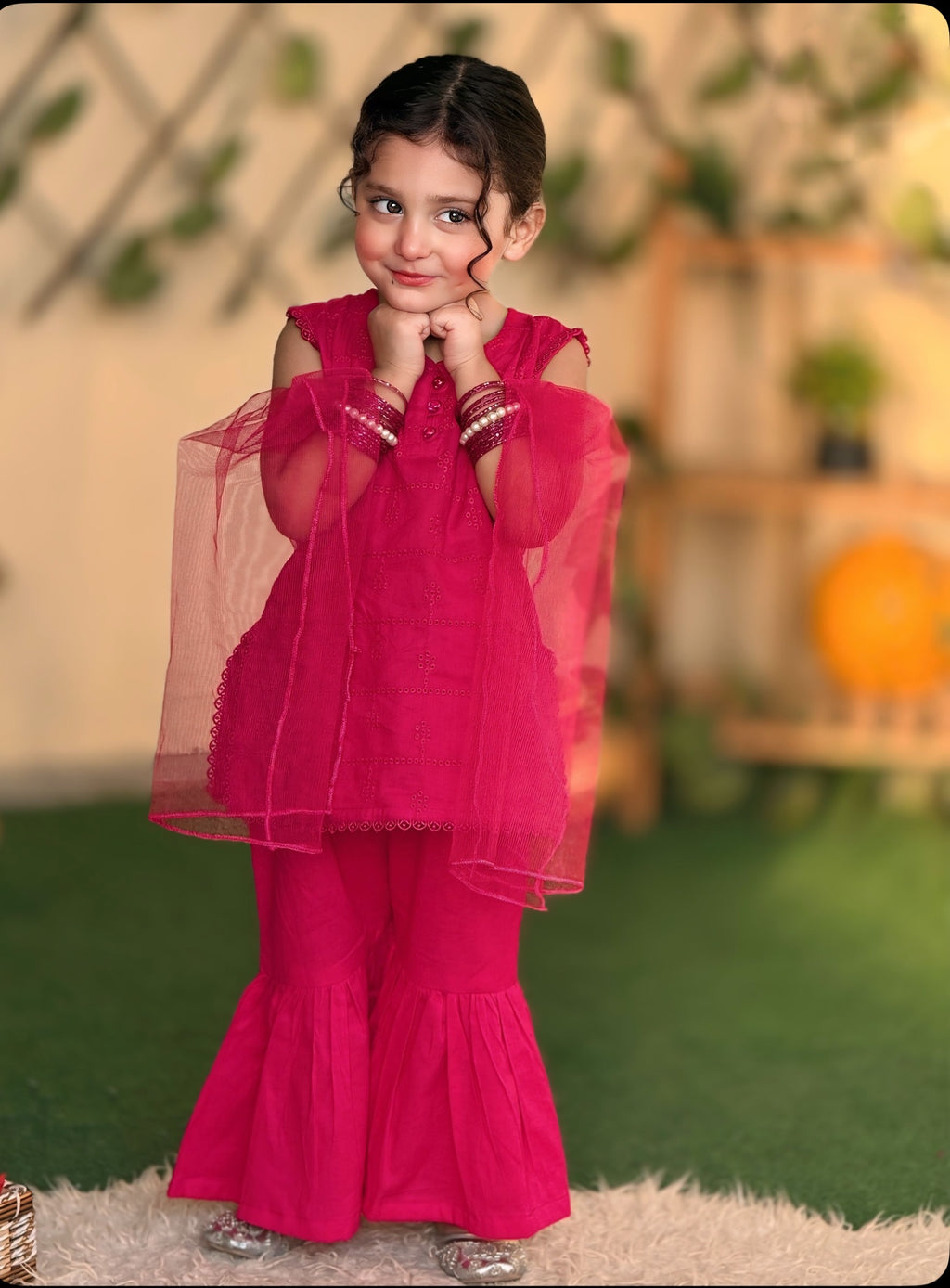 3 Pc Pink Chikankari Lawn Shirt With Sharara